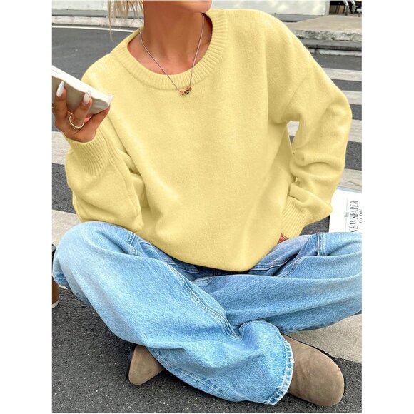 Women's Oversized Crew Neck Sweater Long Sleeve Lightweight Pullover - Picture 4 of 5